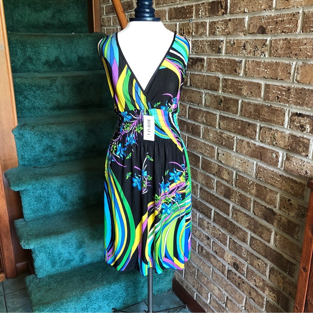 VTG Y2K Bright Abstract Smocked Mini Sun Dress NWT